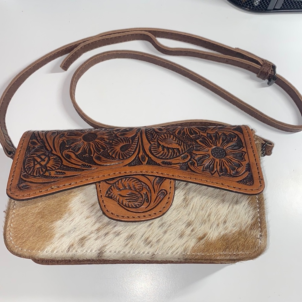 American darling leather and cow fur purse